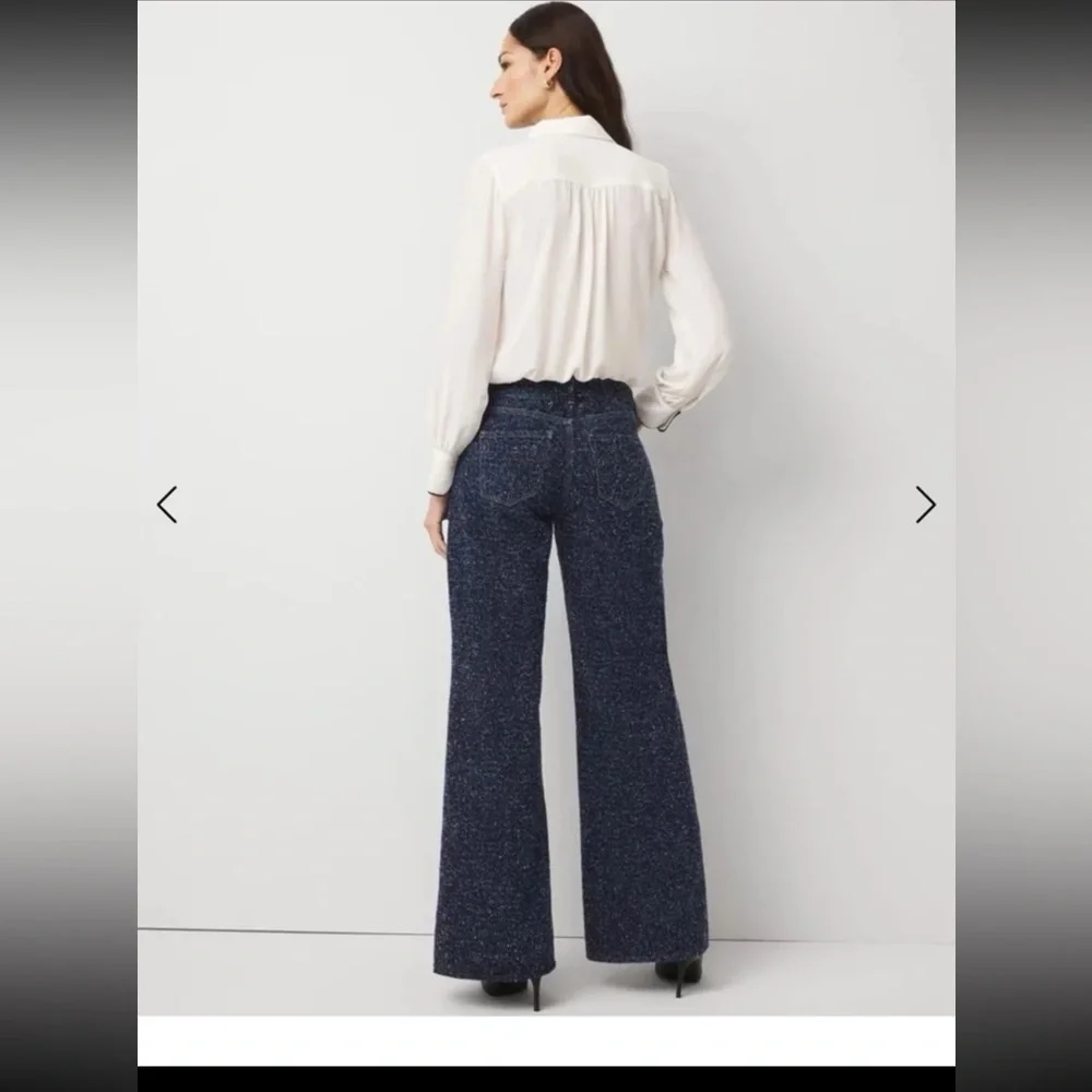 NWT WHBM White House Black Market Bouclé Mid Rise Wide Leg Jean size 12s - Picture 3 of 12